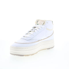 Reebok Club C Geo Mid Womens White Leather Lace Up Lifestyle Sneakers Shoes