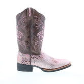 Jama Old West Square Toe 18123 Womens Pink Leather Slip On Western Boots