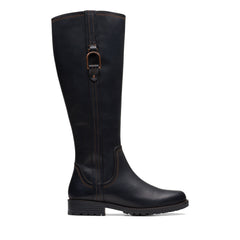 Clarks Aspra HI 26174955 Womens Black Leather Zipper Knee High Boots