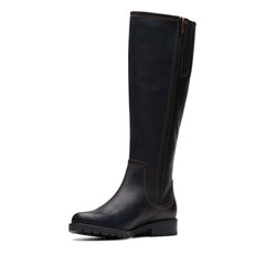 Clarks Aspra HI 26174955 Womens Black Leather Zipper Knee High Boots
