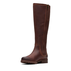 Clarks Aspra HI 26174956 Womens Brown Leather Zipper Knee High Boots