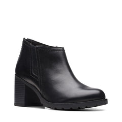 Clarks Leda Step 26174957 Womens Black Wide Leather Ankle & Booties Boots