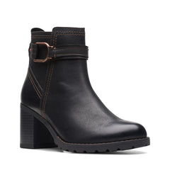 Clarks Leda Strap 26174959 Womens Black Leather Ankle & Booties Boots