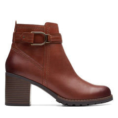 Clarks Leda Strap 26174961 Womens Brown Wide Leather Ankle & Booties Boots
