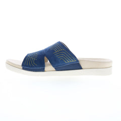 Spenco Twilight Ellie SP1070PEA Womens Blue Wide Suede Slides Sandals Shoes