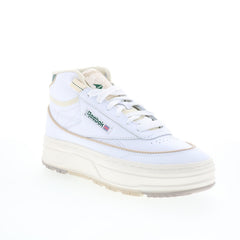 Reebok Club C Geo Mid Womens White Leather Lace Up Lifestyle Sneakers Shoes
