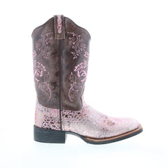 Jama Old West Square Toe 18123 Womens Pink Leather Slip On Western Boots
