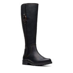 Clarks Aspra HI 26174955 Womens Black Leather Zipper Knee High Boots