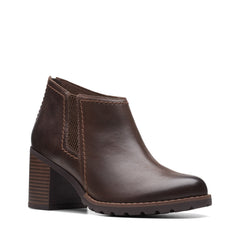 Clarks Leda Step 26174958 Womens Brown Wide Leather Ankle & Booties Boots