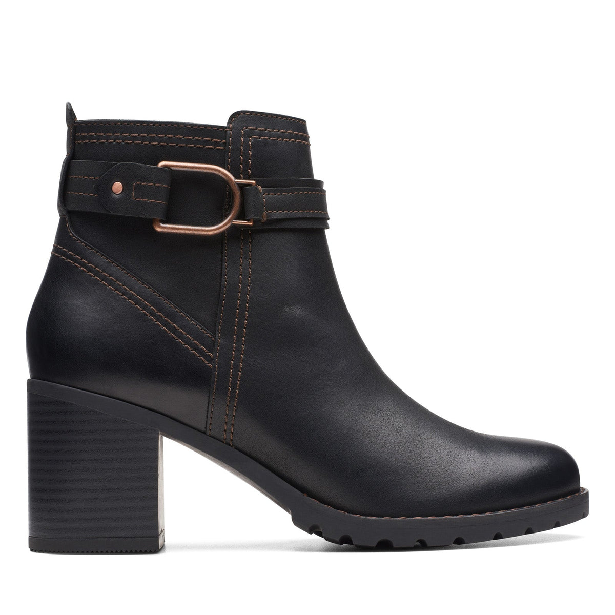Clarks Leda Strap 26174959 Womens Black Leather Ankle & Booties Boots