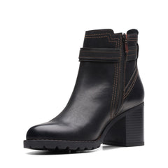 Clarks Leda Strap 26174959 Womens Black Leather Ankle & Booties Boots