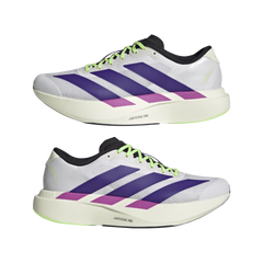 Adidas Men's Adizero EVO SL Sneakers, White / Collegiate Purple / Lime Burst, JS4495