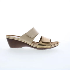 Softspots Panama 7337103 Womens Beige Leather Wedges Sandals Shoes