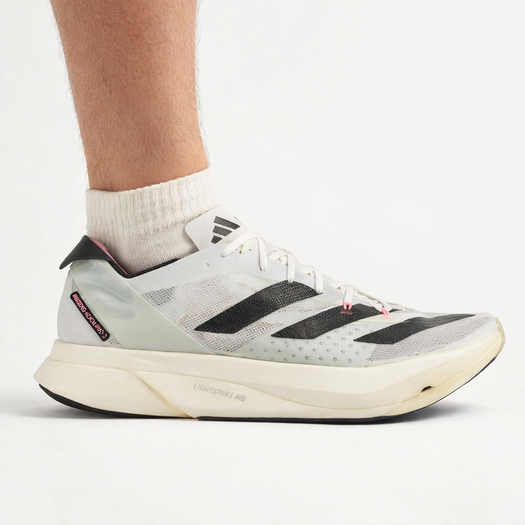 Adidas Men's White/Linen Green Adizero Adios Pro 3 Sneakers, GV7067 (No Box)