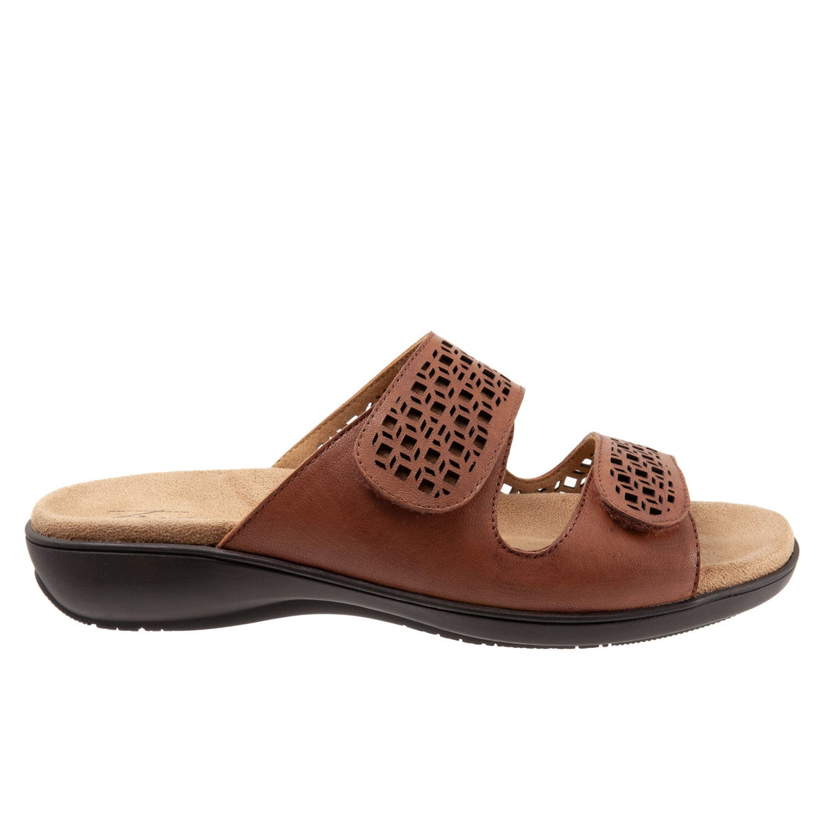 Trotters Ruthie T2113-215 Womens Brown Leather Strap Slides Sandals Shoes