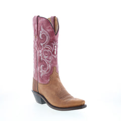 Jama Old West LF1557 Womens Brown Leather Slip On Cowboy Western Boots