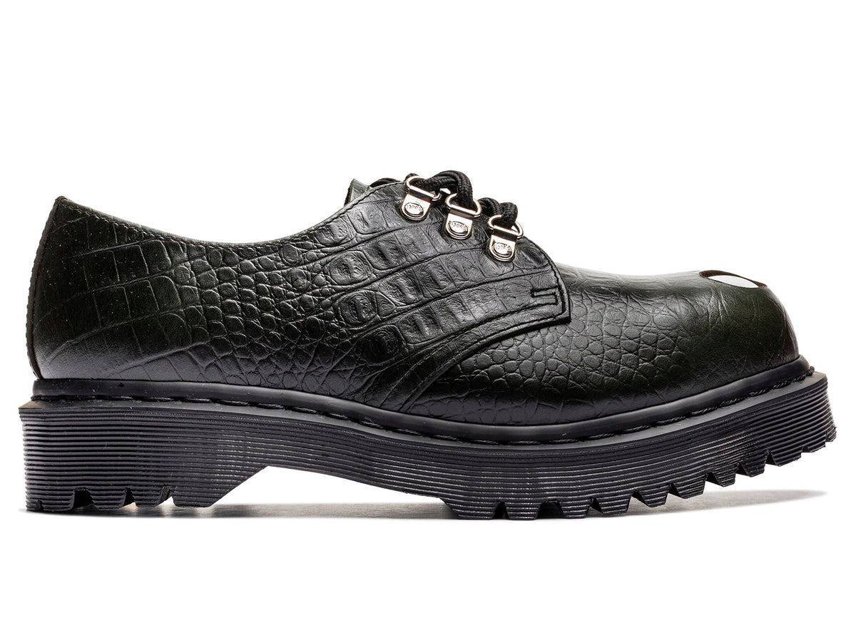 Dr. Martens Crocodile 1461 Bex Steel Toe Leather Shoes in Forest Green
