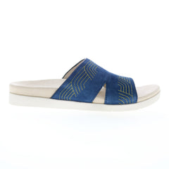 Spenco Twilight Ellie SP1070PEA Womens Blue Wide Suede Slides Sandals Shoes